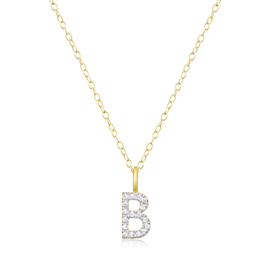 "B" Initial Pendant Necklace in 14K Yellow Gold Plated Sterling Silver