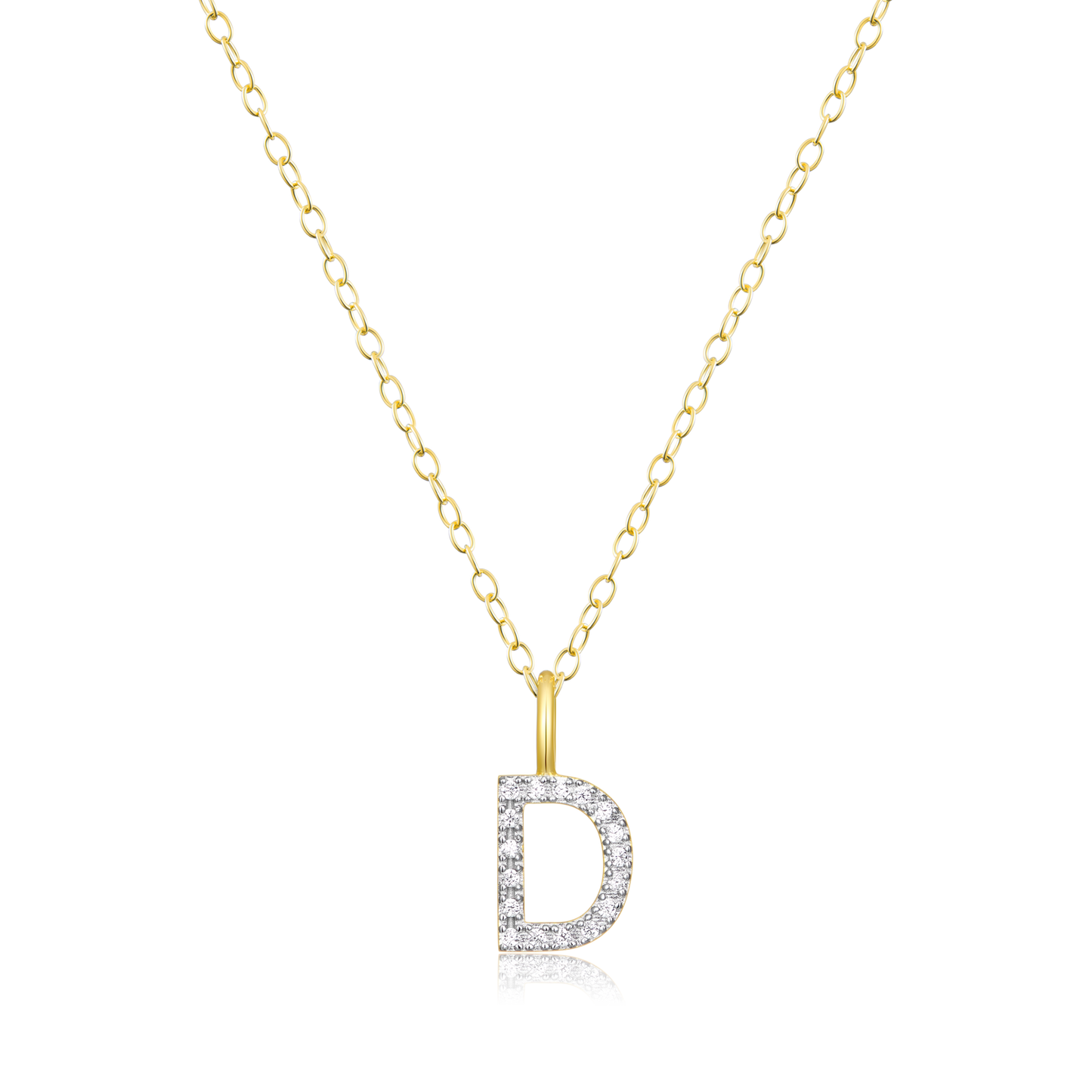 "D" Initial Pendant Necklace in 14K Yellow Gold Plated Sterling Silver