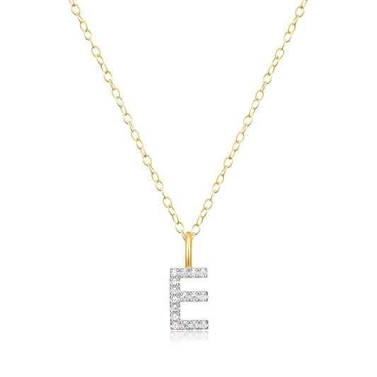 "E" Initial Pendant Necklace in 14K Yellow Gold Plated Sterling Silver