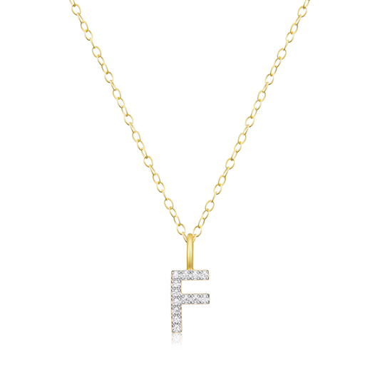 "F" Initial Pendant Necklace in 14K Yellow Gold Plated Sterling Silver