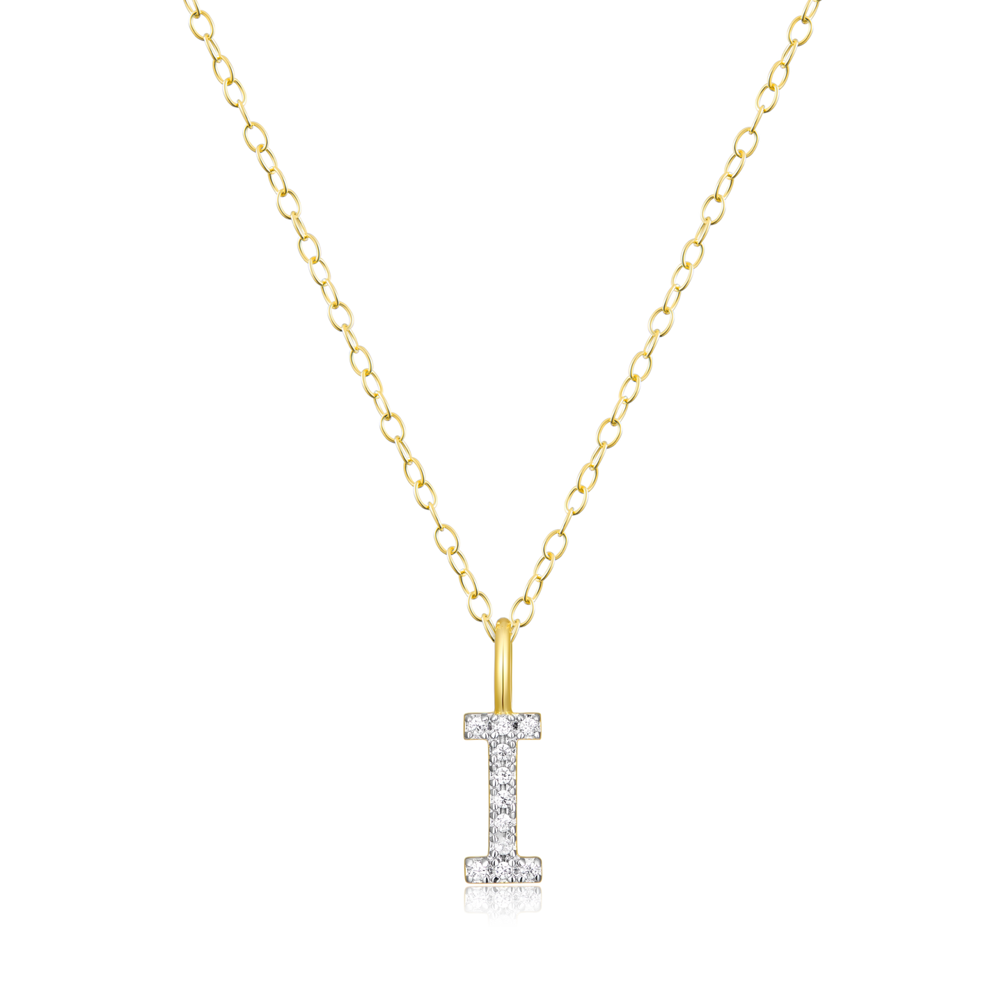 "I" Initial Pendant Necklace in 14K Yellow Gold Plated Sterling Silver