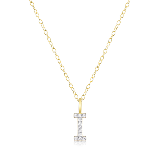 "I" Initial Pendant Necklace in 14K Yellow Gold Plated Sterling Silver