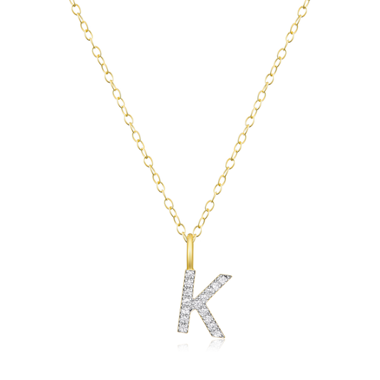 "K" Initial Pendant Necklace in 14K Yellow Gold Plated Sterling Silver