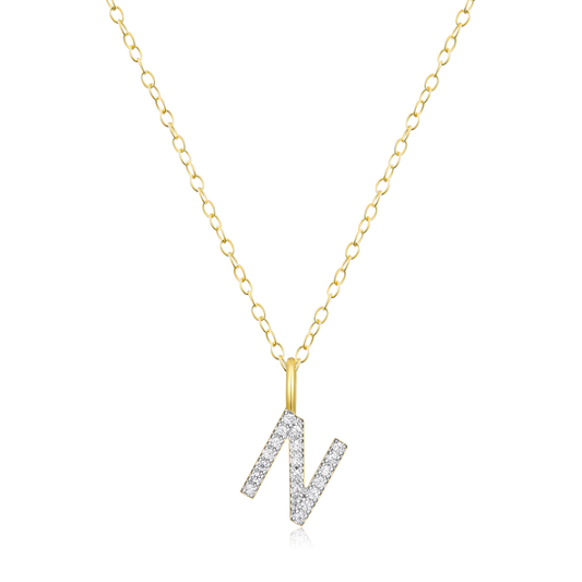 "N" Initial Pendant Necklace in 14K Yellow Gold Plated Sterling Silver