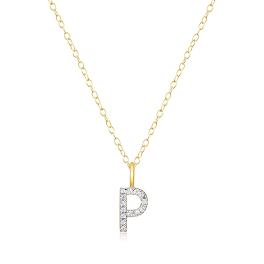 "P" Initial Pendant Necklace in 14K Yellow Gold Plated Sterling Silver