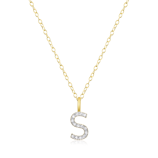 "S" Initial Pendant Necklace in 14K Yellow Gold Plated Sterling Silver