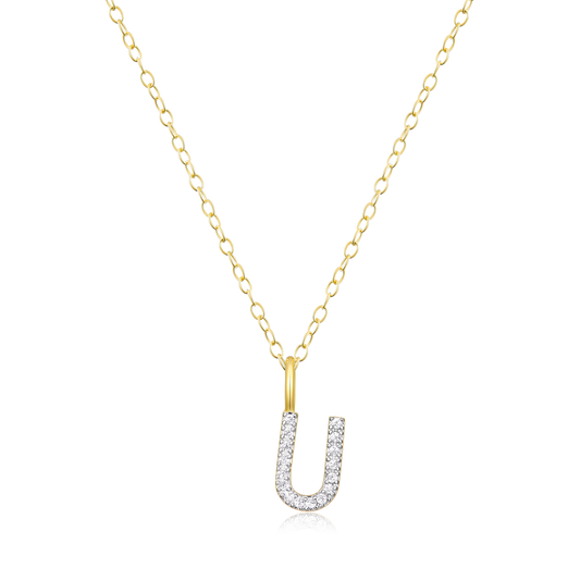 "U" Initial Pendant Necklace in 14K Yellow Gold Plated Sterling Silver