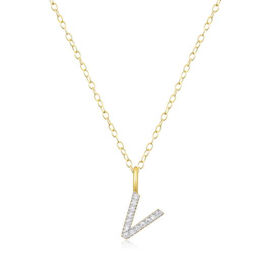 "V" Initial Pendant Necklace in 14K Yellow Gold Plated Sterling Silver