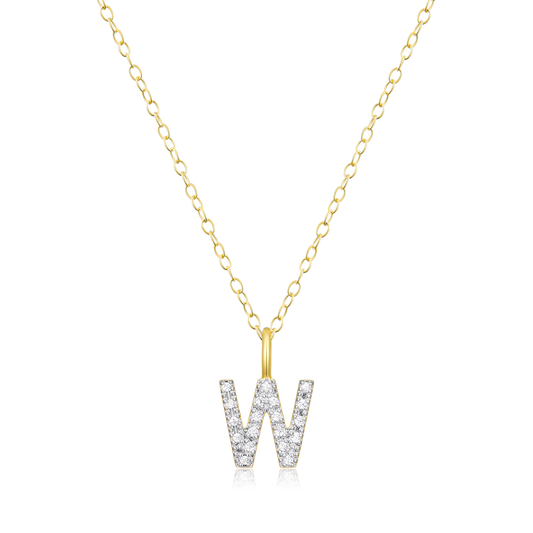 "W" Initial Pendant Necklace in 14K Yellow Gold Plated Sterling Silver