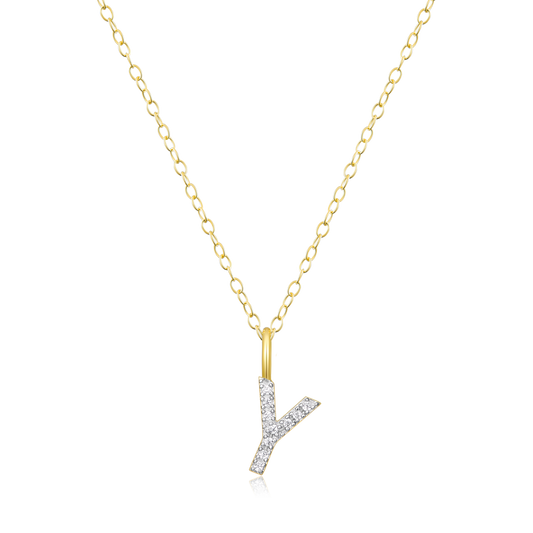 "Y" Initial Pendant Necklace in 14K Yellow Gold Plated Sterling Silver