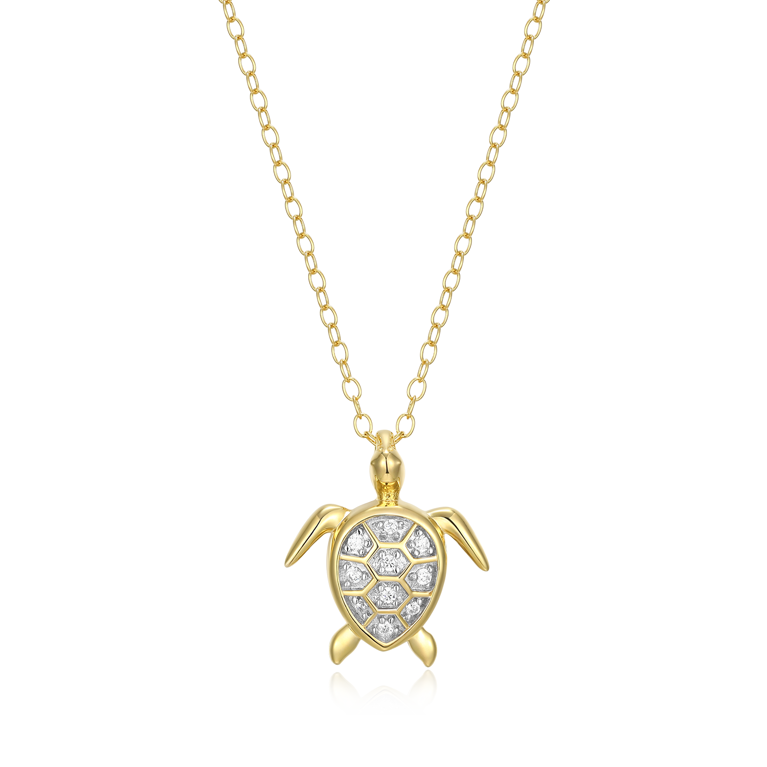 Sea Turtle Lab-Created Diamond Pendant Necklace in 14K Gold and Rhodium-Plated Sterling Silver | M by Monte Luna