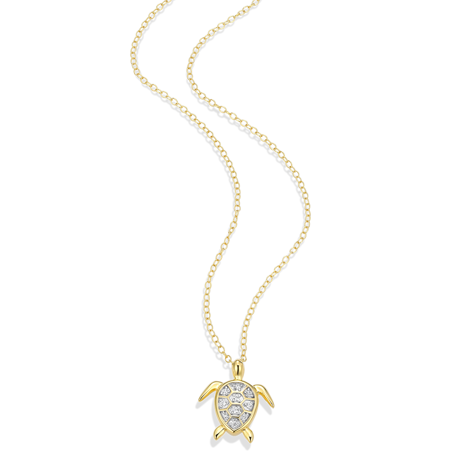 Sea Turtle Lab-Created Diamond Pendant Necklace in 14K Gold and Rhodium-Plated Sterling Silver | M by Monte Luna