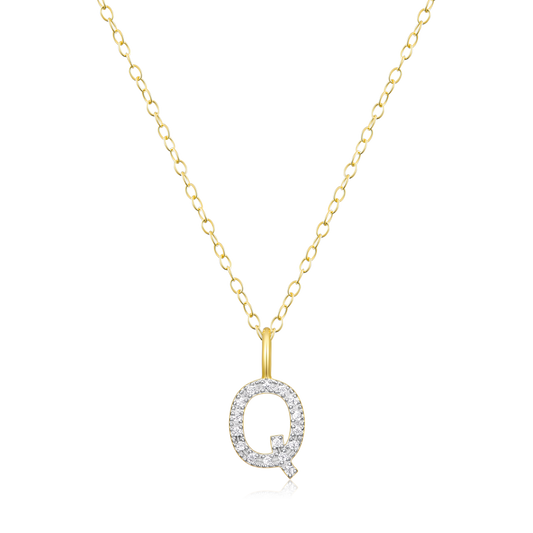 "Q" Initial Pendant Necklace in 14K Yellow Gold Plated Sterling Silver