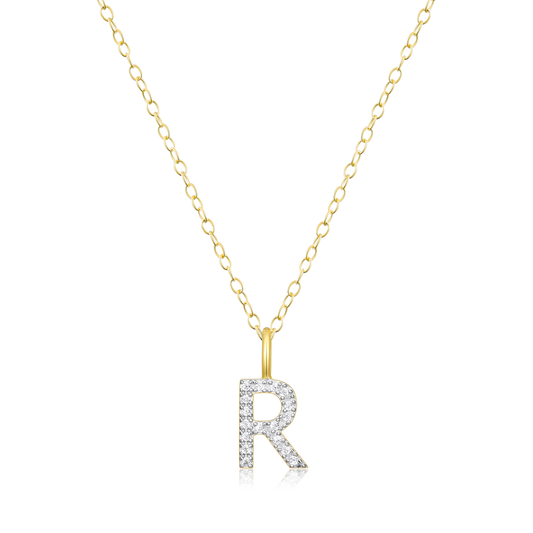 "R" Initial Pendant Necklace in 14K Yellow Gold Plated Sterling Silver