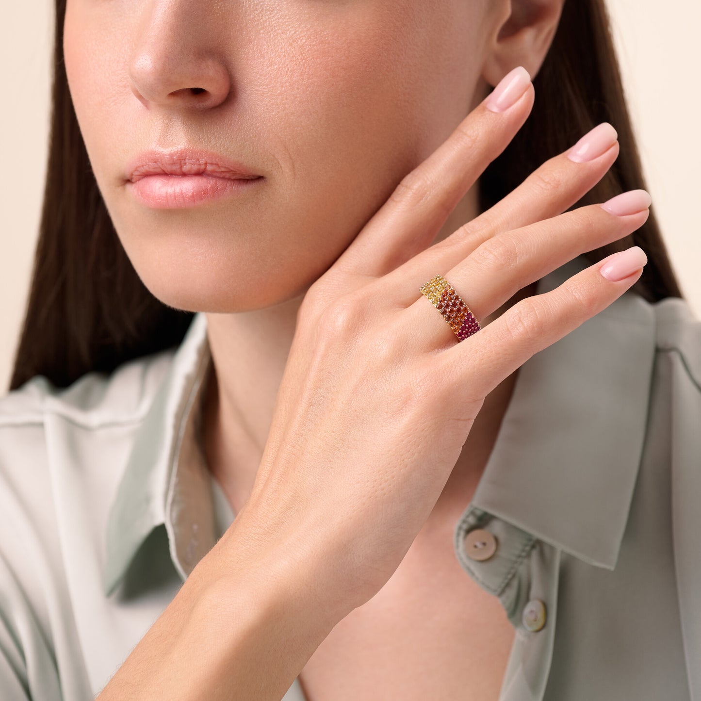 Multi-Stone Eternity Ring in 14k Yellow Gold Plated Sterling Silver