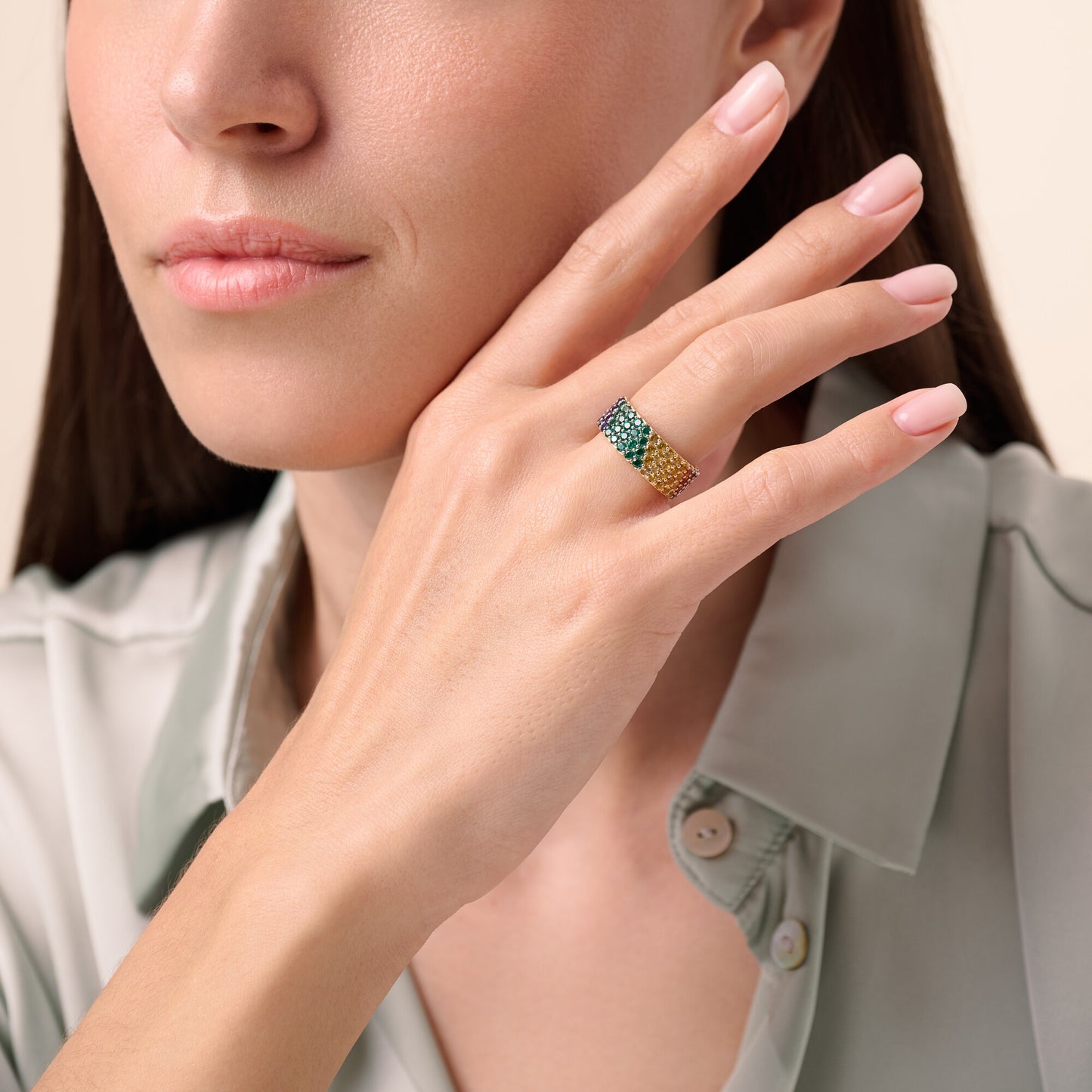 Multi-Stone Eternity Ring in 14k Yellow Gold Plated Sterling Silver